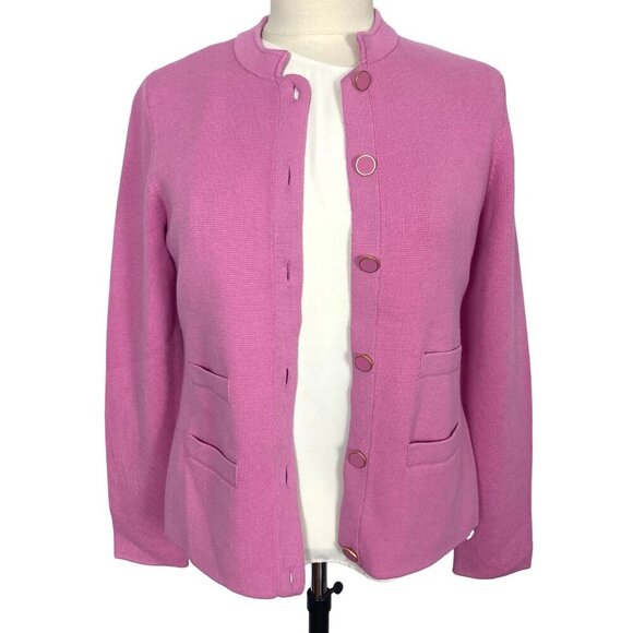 Talbots Pink Ponte Knit Jacket Womens Small Gold Rim Buttons Classic Preppy - Picture 2 of 8
